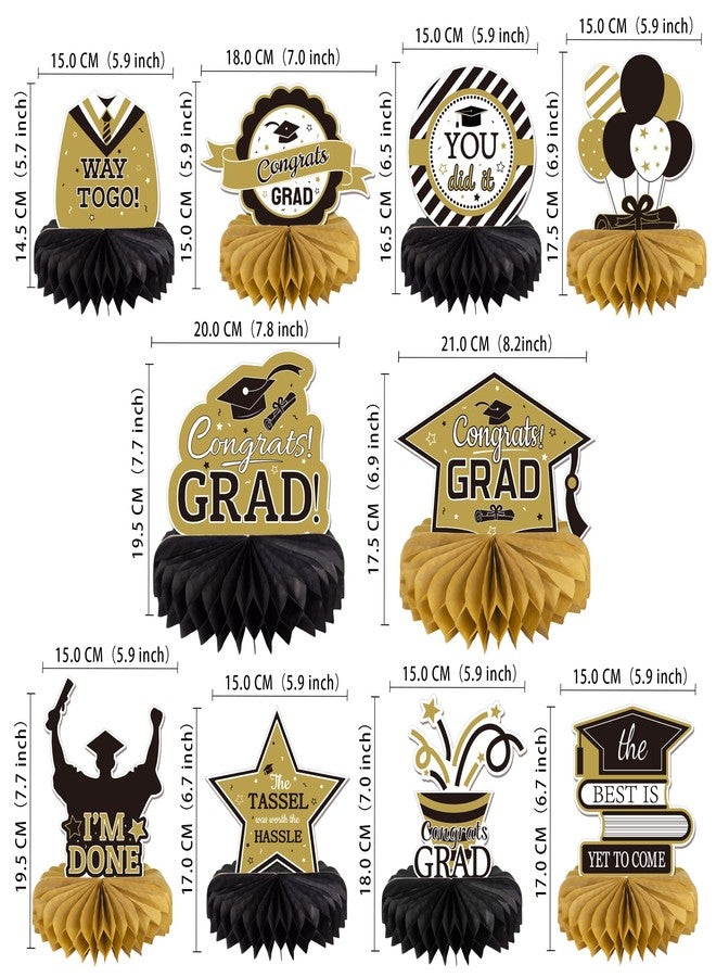 Gexolenu 10PCS Graduation Decorations Class of 2025 Centerpieces, Congrats Grad Honeycomb Table Toppers for Graduation Party Favors, 2026 Graduation Party Decorations (10PCS, Gold & Black) - Image 2
